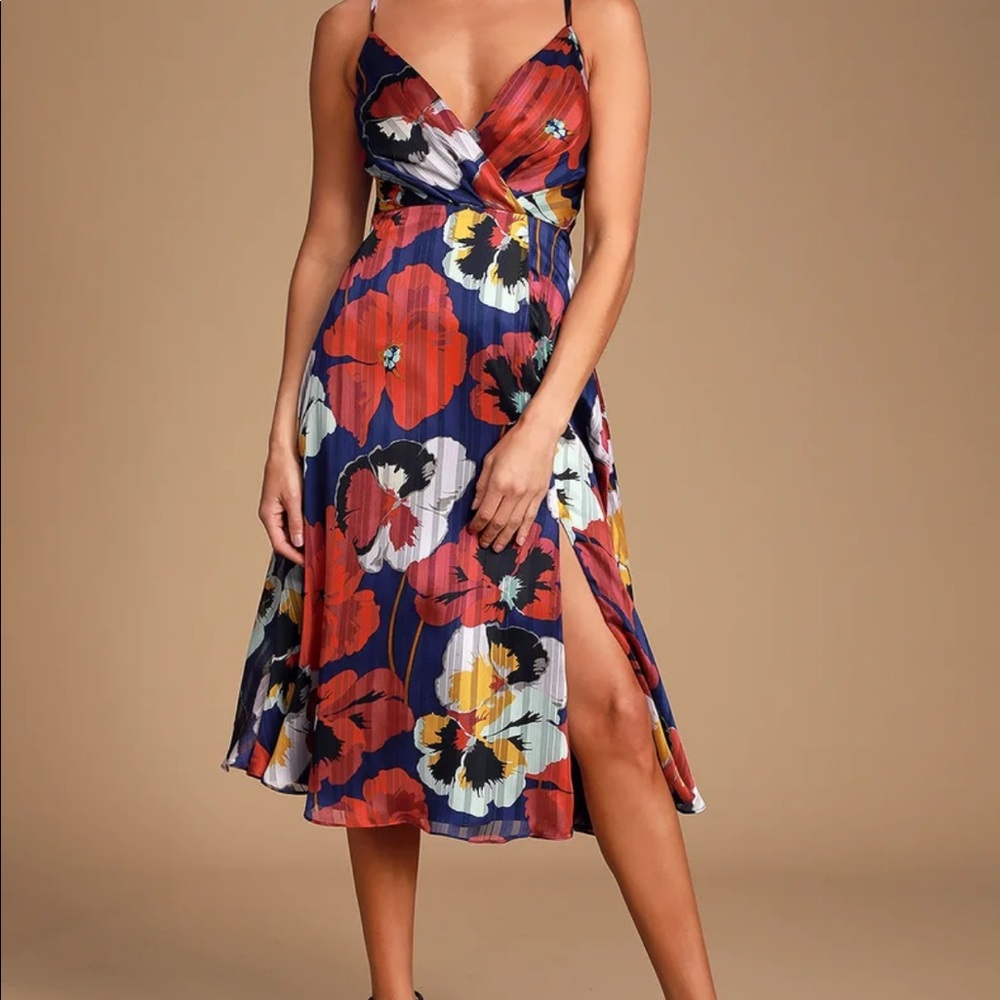 All About Love Royal Blue Floral Print Midi Dress [Lulus] - Small